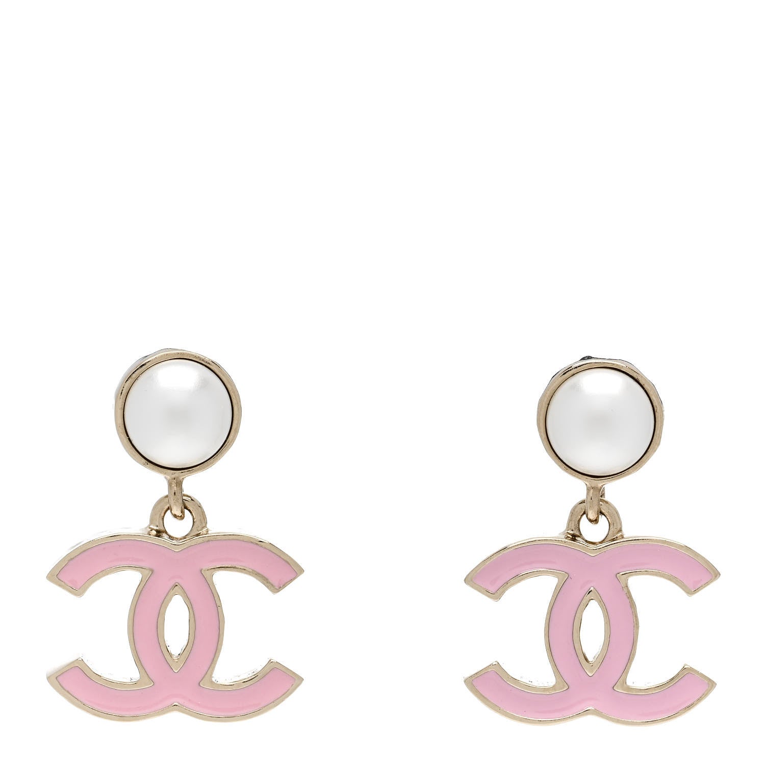 Chanel Pearl Enamel CC Drop Earrings Pink 1 of 5