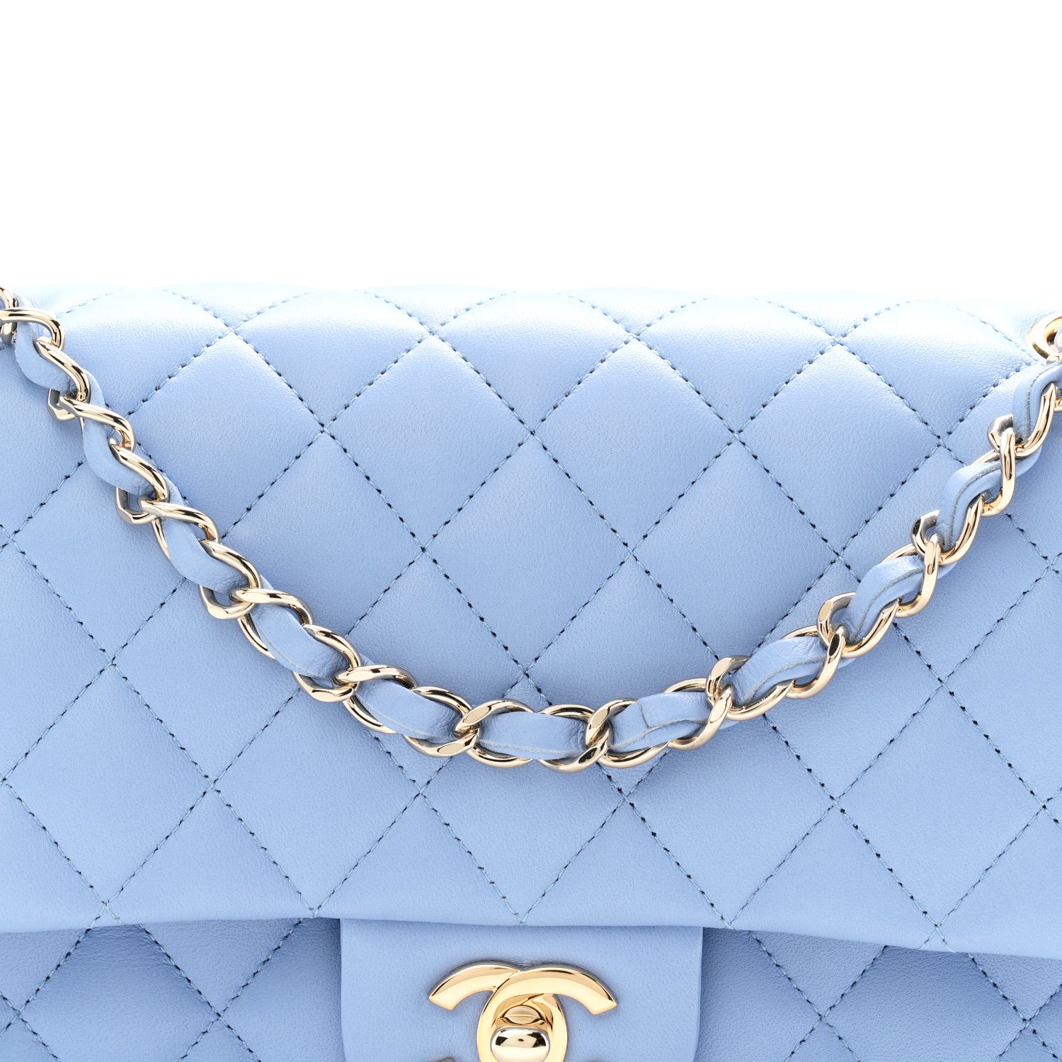 Chanel Lambskin Quilted Medium Double Flap Light Blue 8 of 11