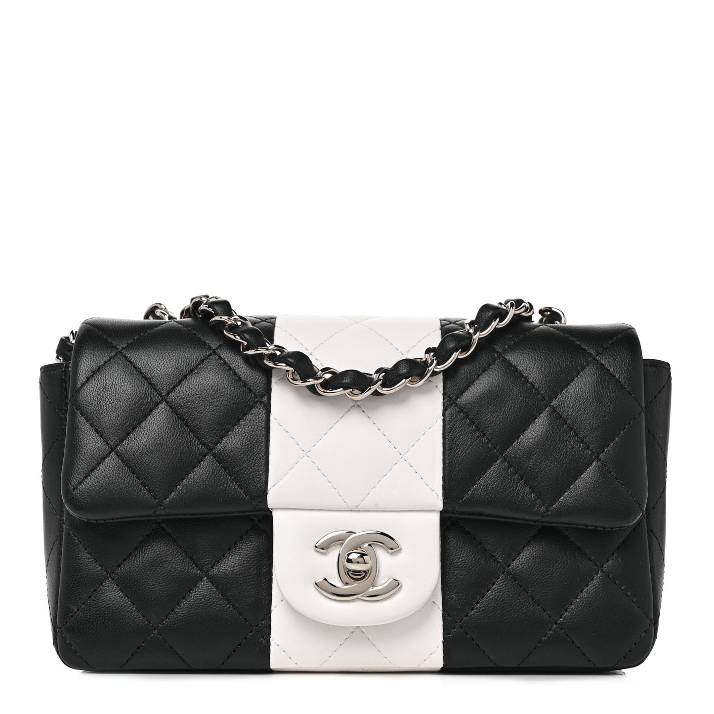 Lambskin Quilted Mini Rectangular Flap Black White
