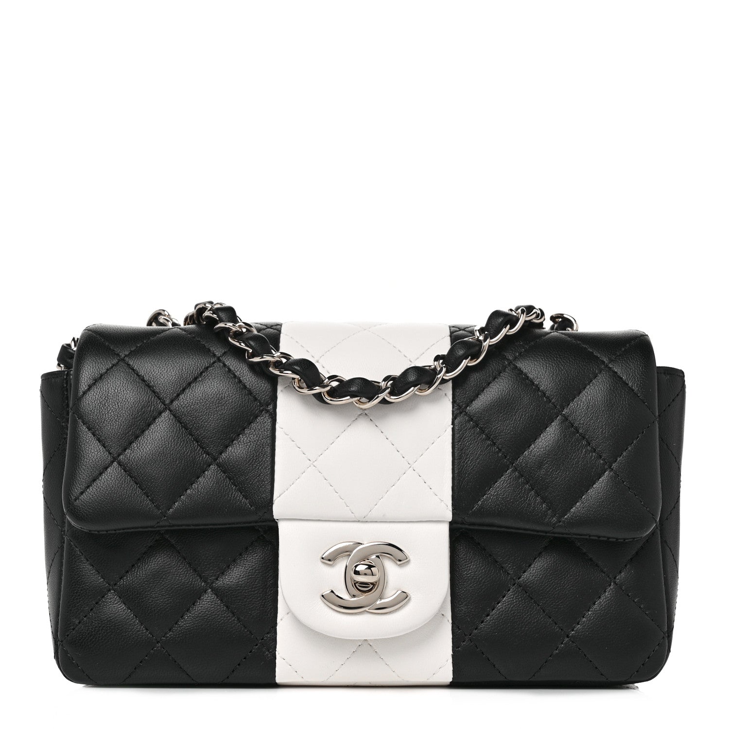 Chanel Lambskin Quilted Mini Rectangular Flap Black White 1 of 10