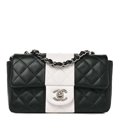 Chanel Lambskin Quilted Mini Rectangular Flap Black White 1 of 10