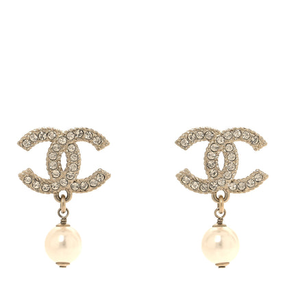 Chanel Pearl Crystal CC Drop Earrings Gold 1 of 5