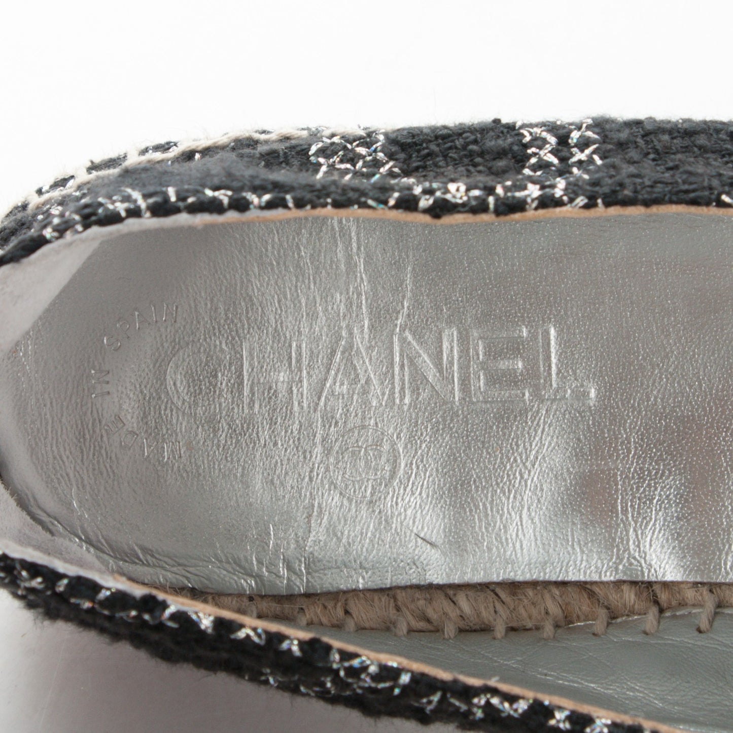 Tweed Lambskin CC Espadrilles 40 Black Silver