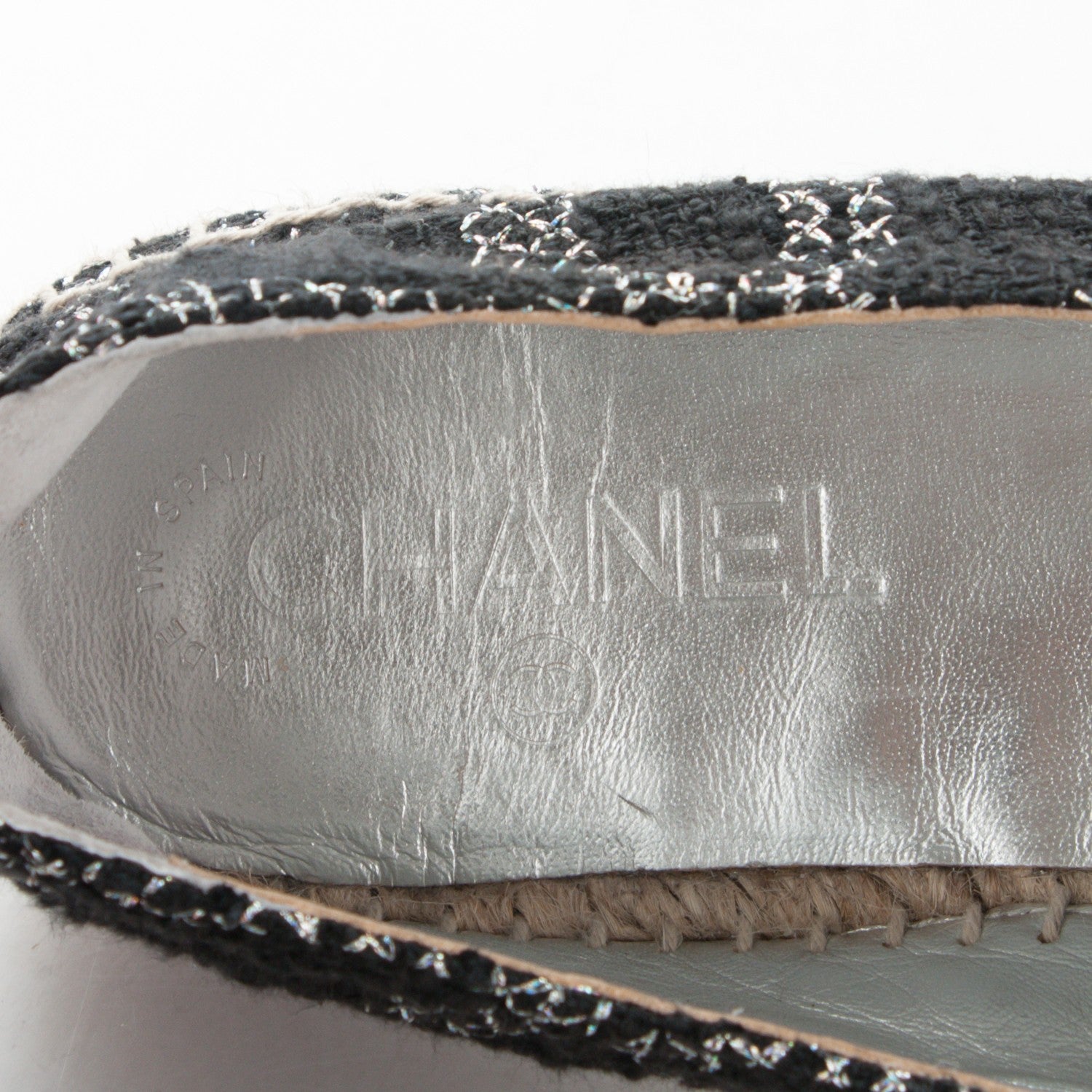 Chanel Tweed Lambskin CC Espadrilles 40 Black Silver 7 of 8