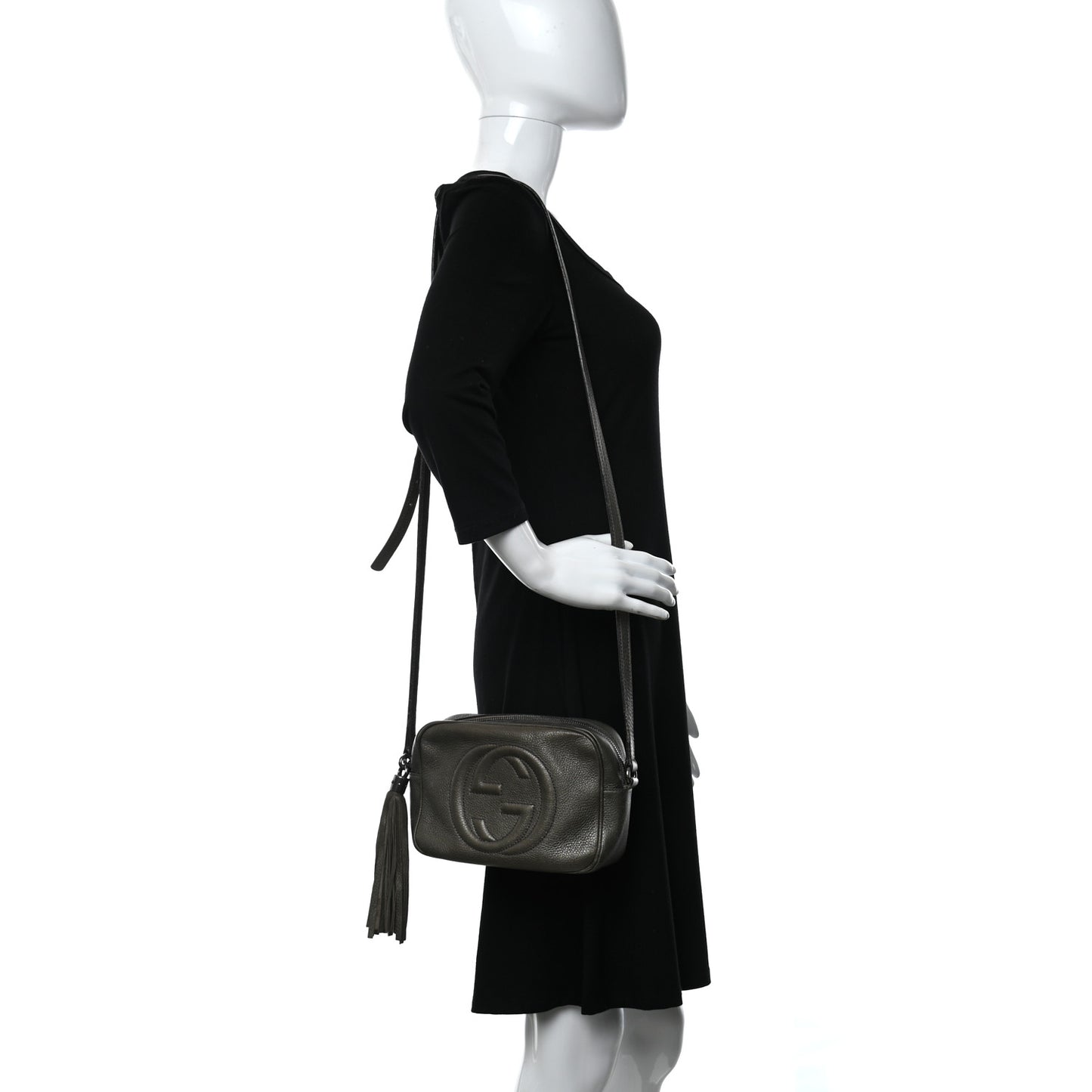 Metallic Pebbled Calfskin Small Soho Disco Bag Sasso