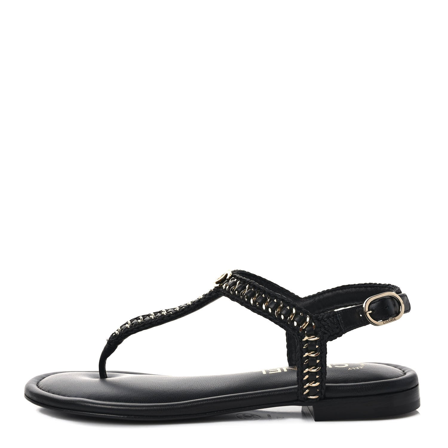 Chanel Lambskin Embroidered CC Thong Sandals 37 Black 1 of 9