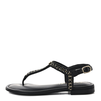 Chanel Lambskin Embroidered CC Thong Sandals 37 Black 1 of 9