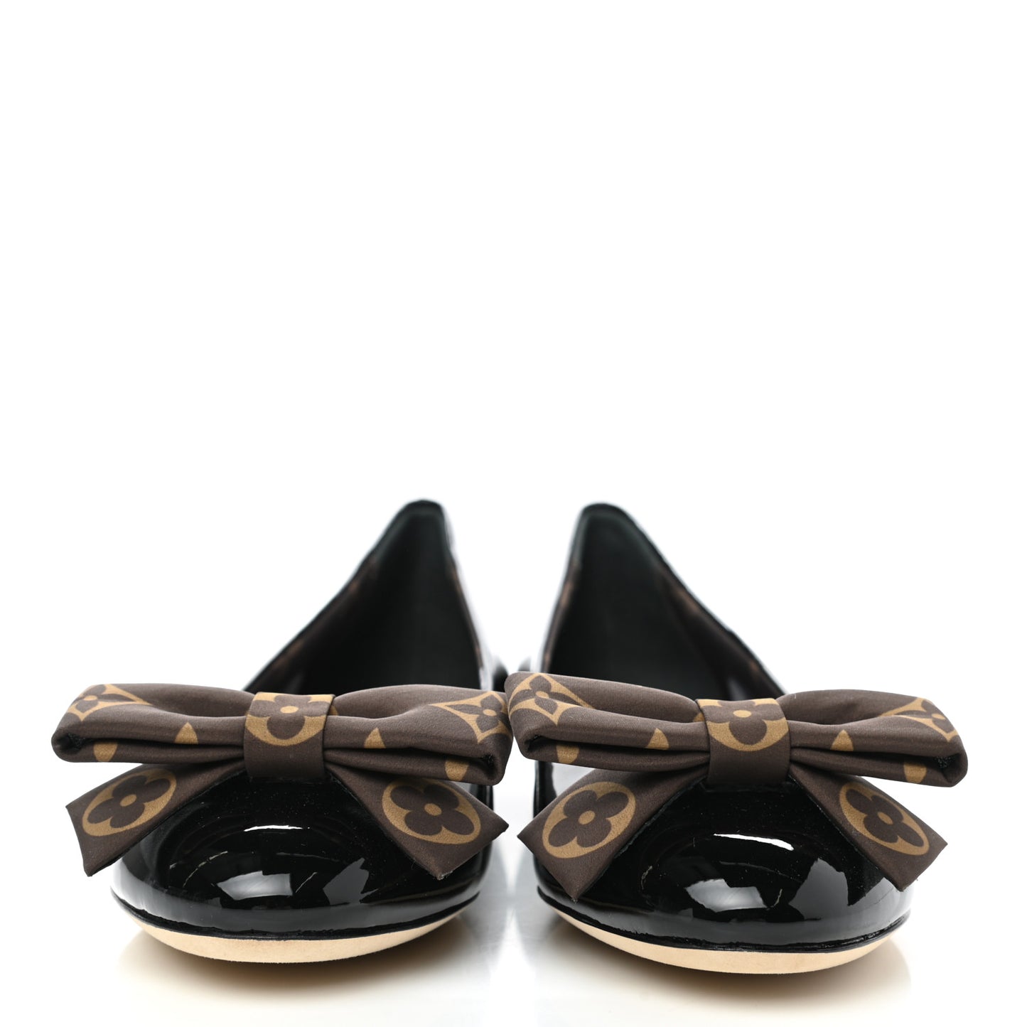 Patent Monogram Nylon Bow Popi Ballerina Flats 35 Black