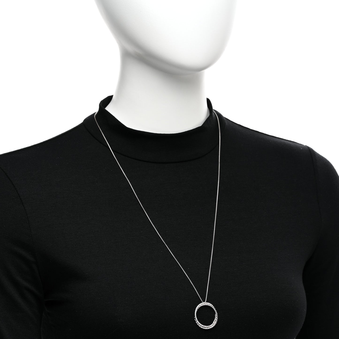 Sterling Silver 14K White Gold Diamond Crossover Circle Pendant Necklace