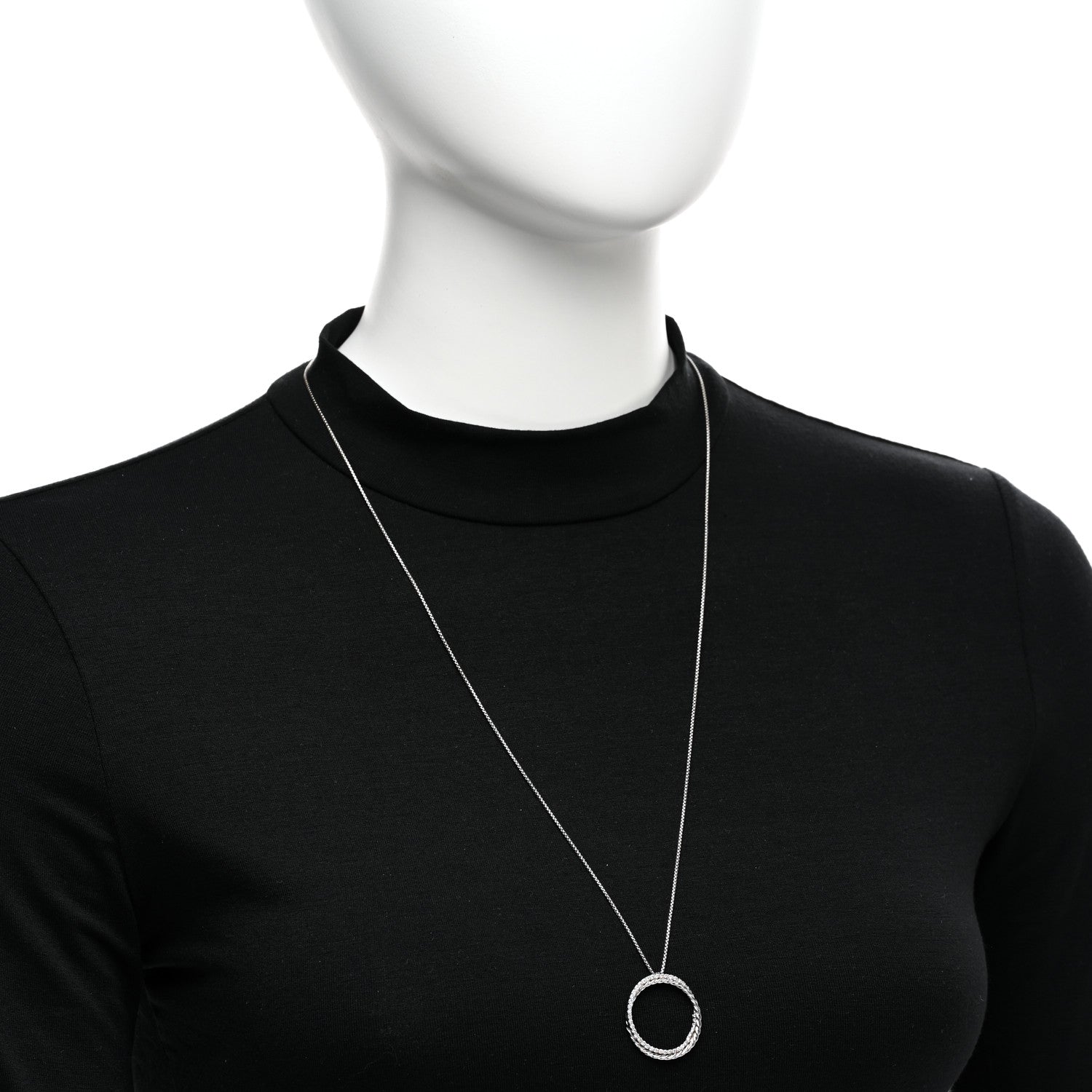 David Yurman Sterling Silver 14K White Gold Diamond Crossover Circle Pendant Necklace 2 of 4