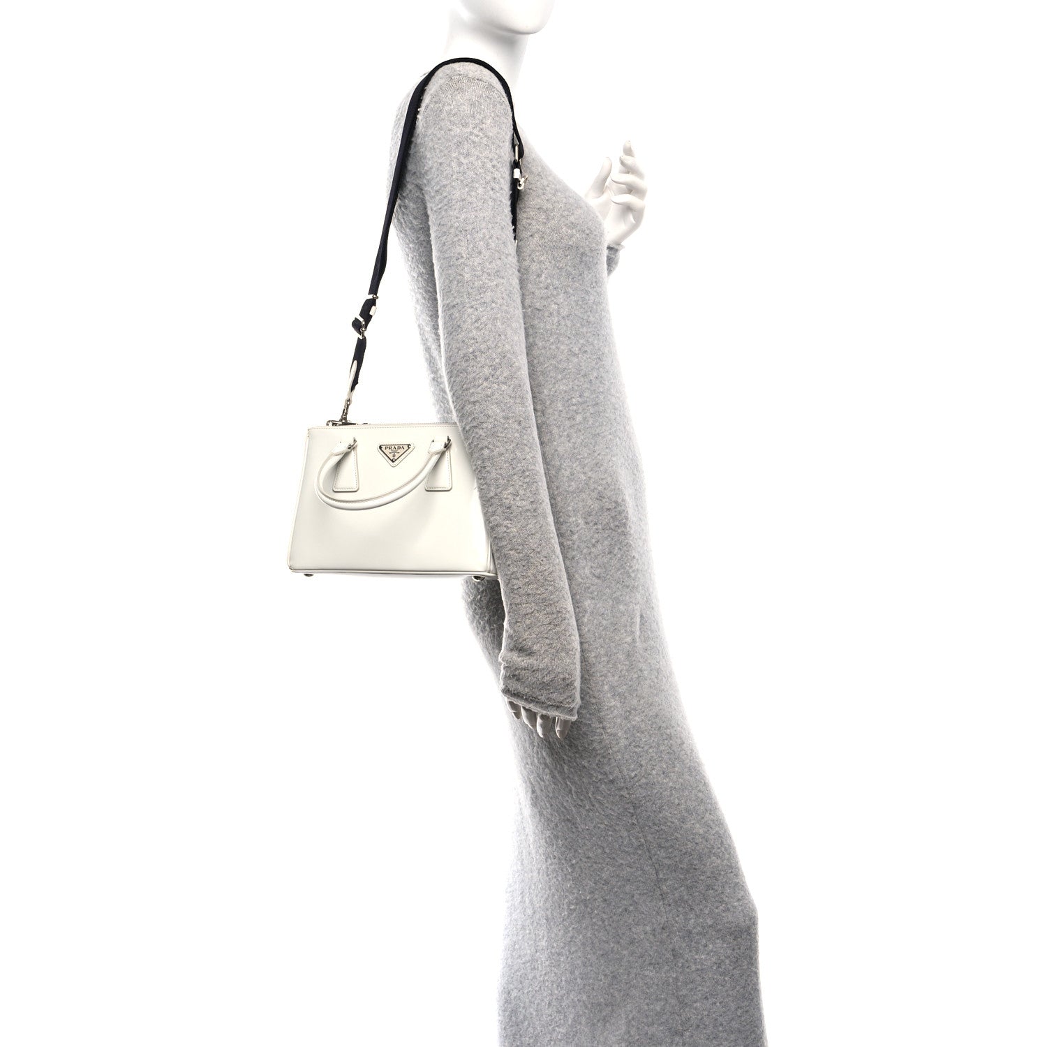 Prada Spazzolato Small Galleria Double Zip Tote White Black 2 of 10