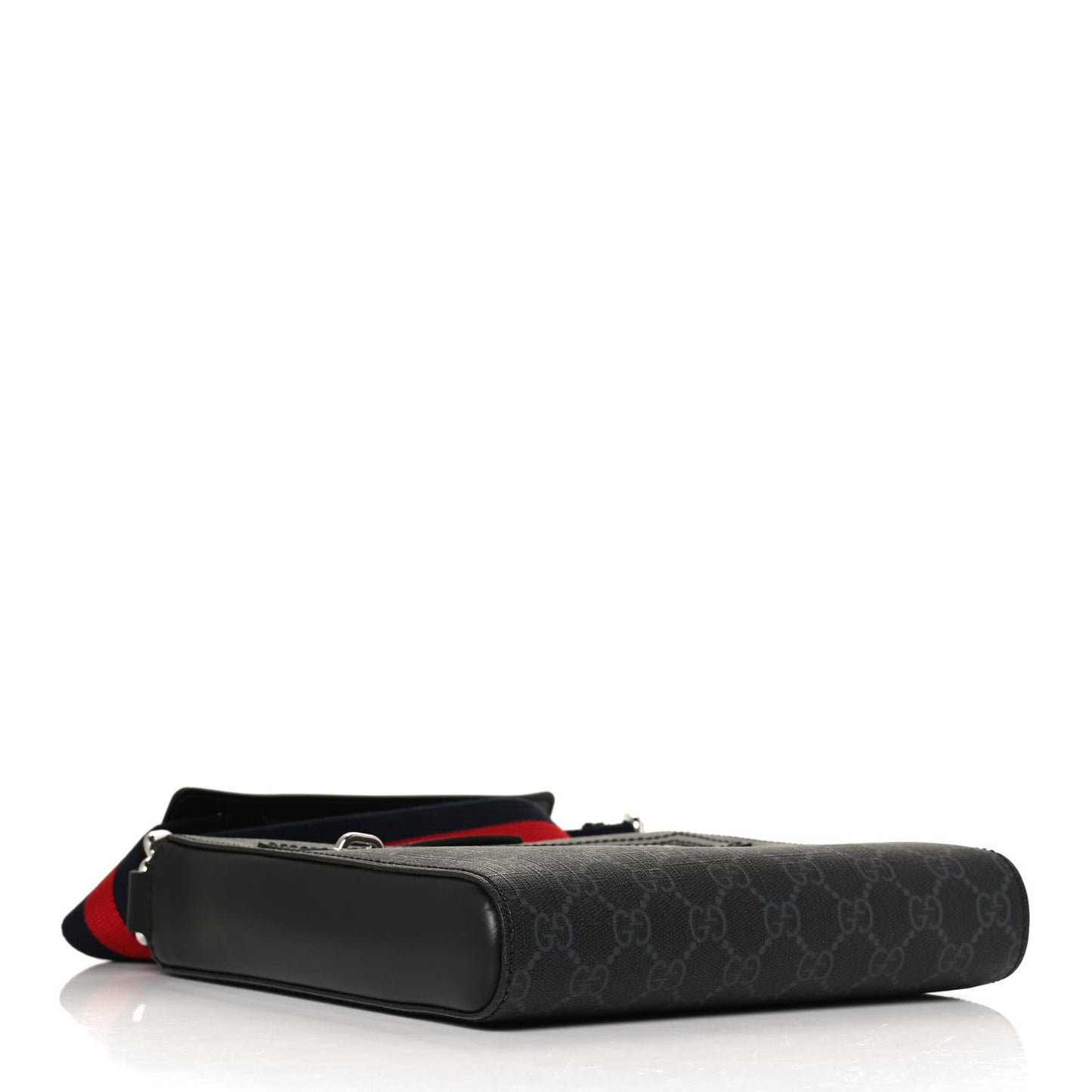 GG Supreme Monogram Web Small Flat Messenger Bag Black Grey