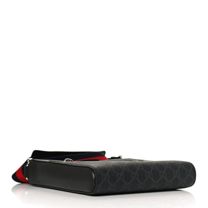 Gucci GG Supreme Monogram Web Small Flat Messenger Bag Black Grey 4 of 10