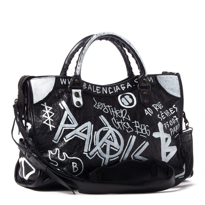 Balenciaga Agneau Arena Graffiti All Over Classic Hardware City Black White 3 of 9