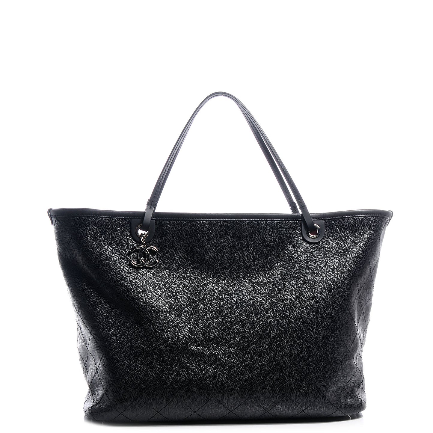 Grained Calfskin Large Shopping Fever Tote Black