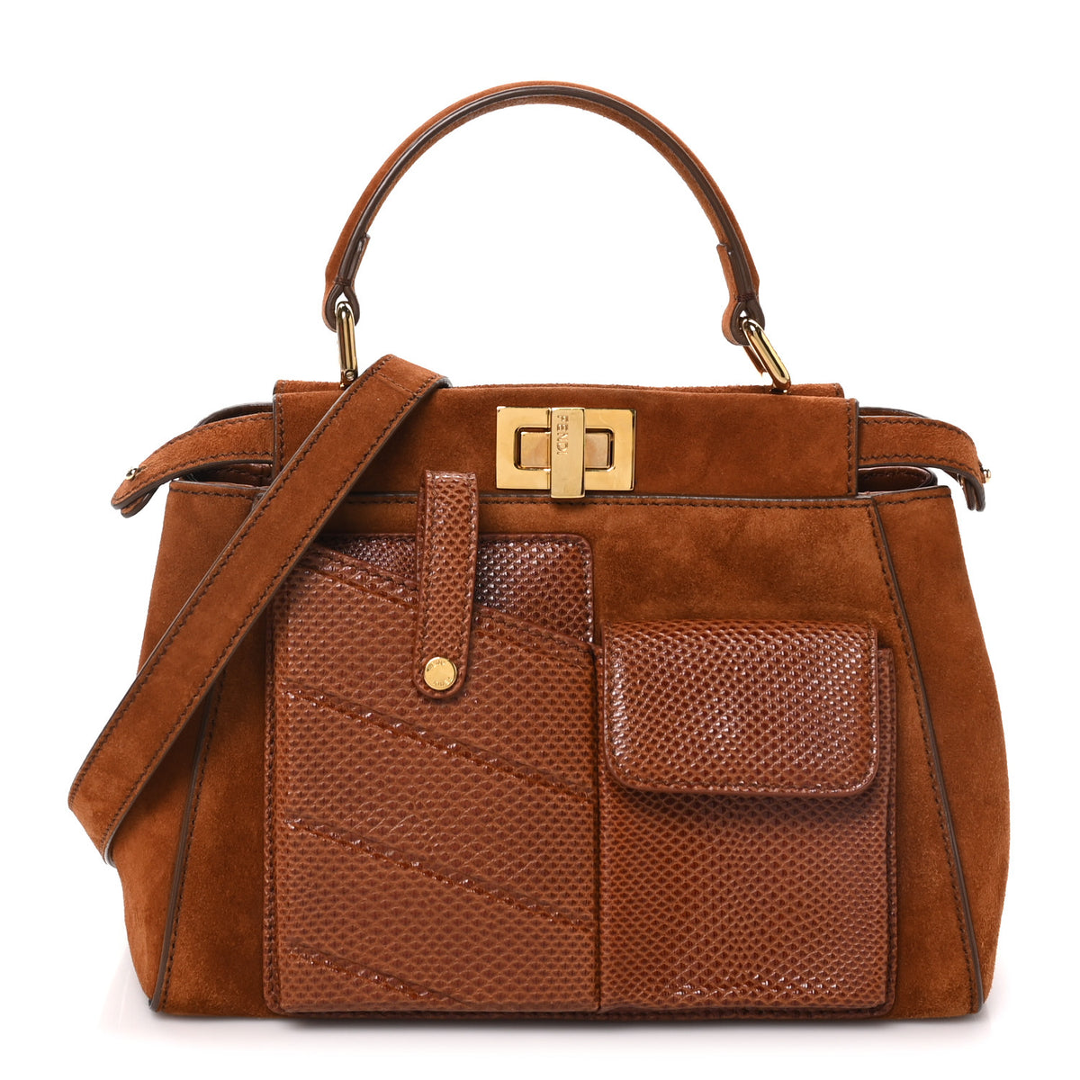 Chamois Karung Shiny Nappa Mini Pocket Peekaboo Iconic Satchel Cuoio Caramello