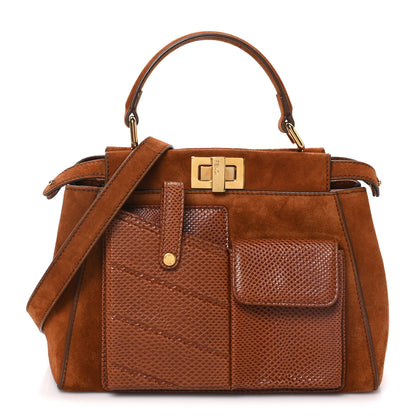 Fendi Chamois Karung Shiny Nappa Mini Pocket Peekaboo Iconic Satchel Cuoio Caramello 1 of 9