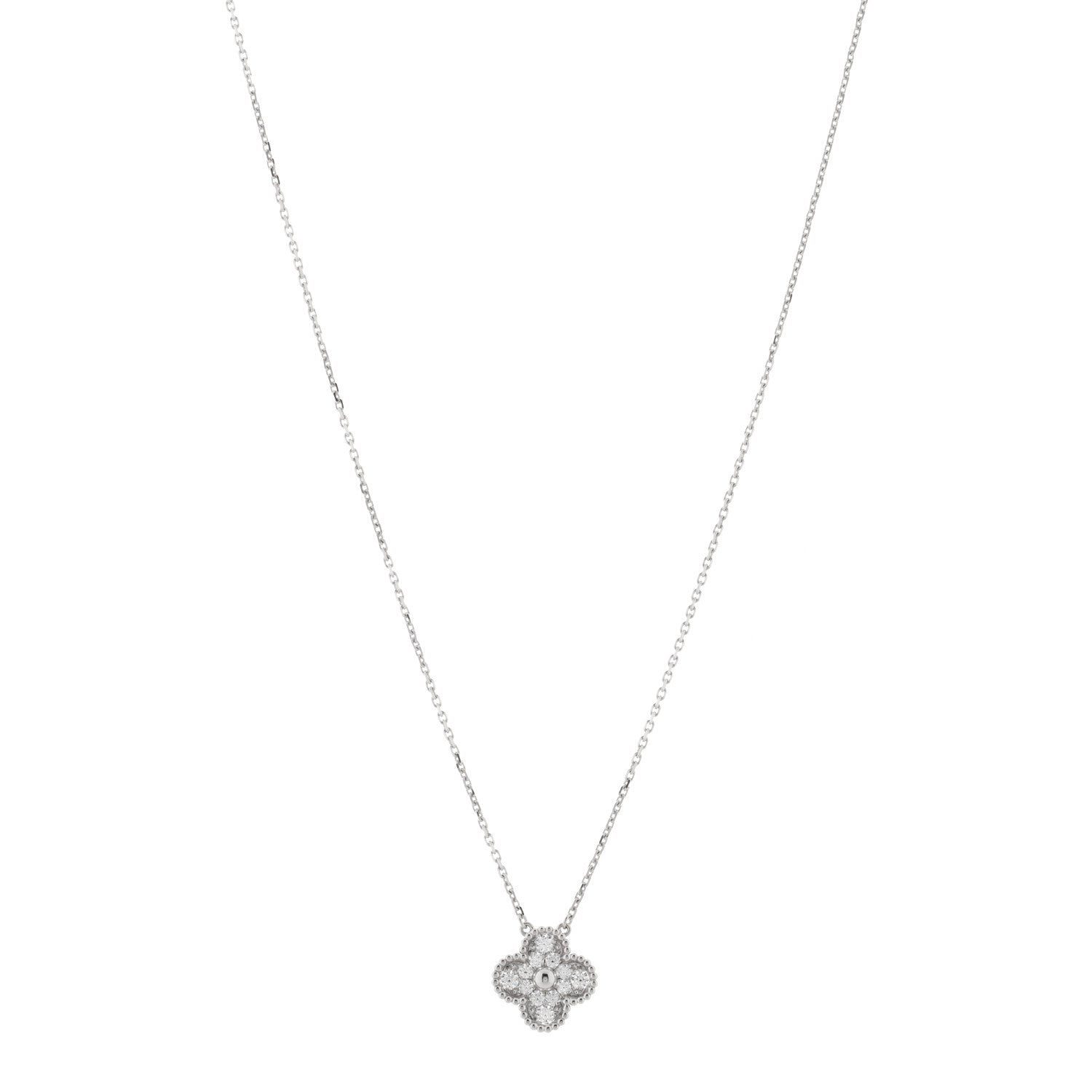 Van Cleef & Arpels 18K White Gold Diamond Vintage Alhambra Pendant Necklace 1 of 3