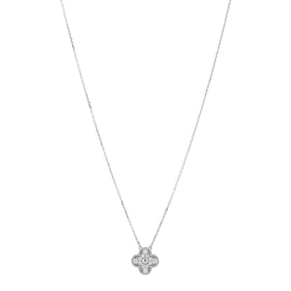 Van Cleef & Arpels 18K White Gold Diamond Vintage Alhambra Pendant Necklace 1 of 3