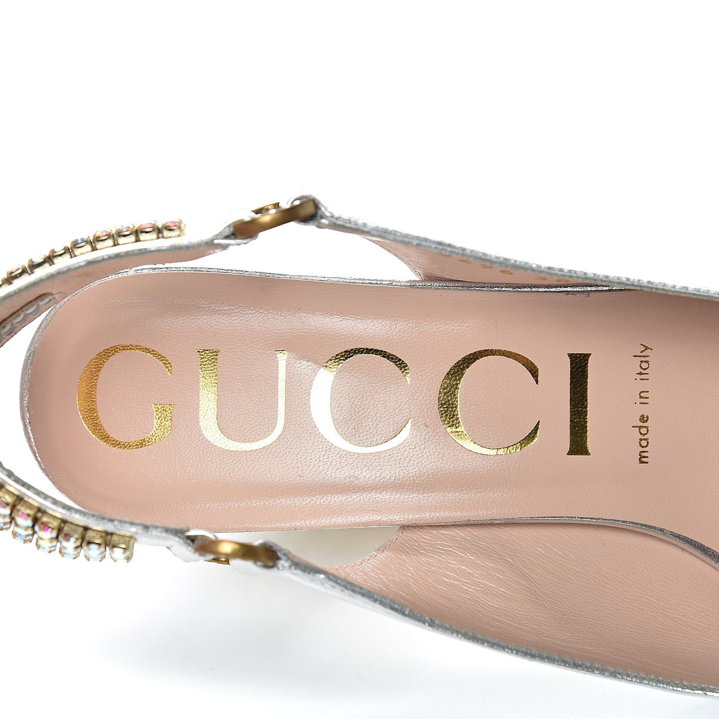 Metallic Nappa Crystal Square G Madelyn Slingbacks 38 Silver