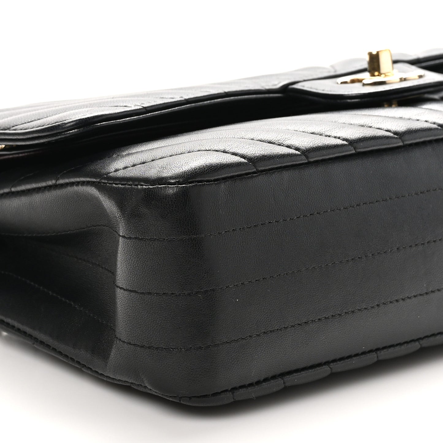 Lambskin Chevron Quilted Medium Double Flap Black