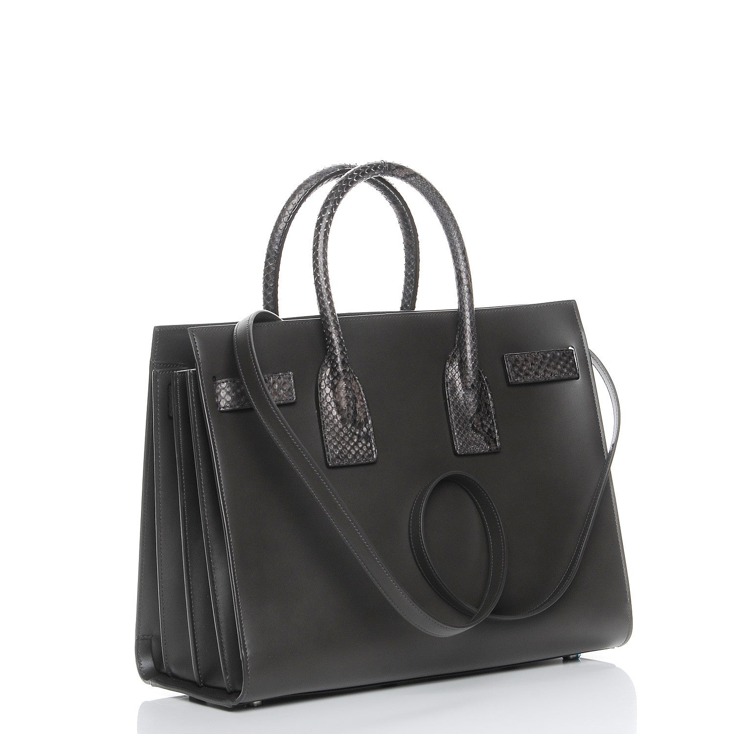 Saint Laurent Calfskin Python Small Sac De Jour Coal Grey Brown 4 of 9
