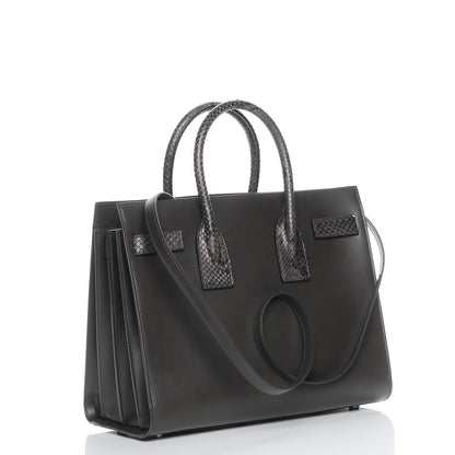 Saint Laurent Calfskin Python Small Sac De Jour Coal Grey Brown 4 of 9
