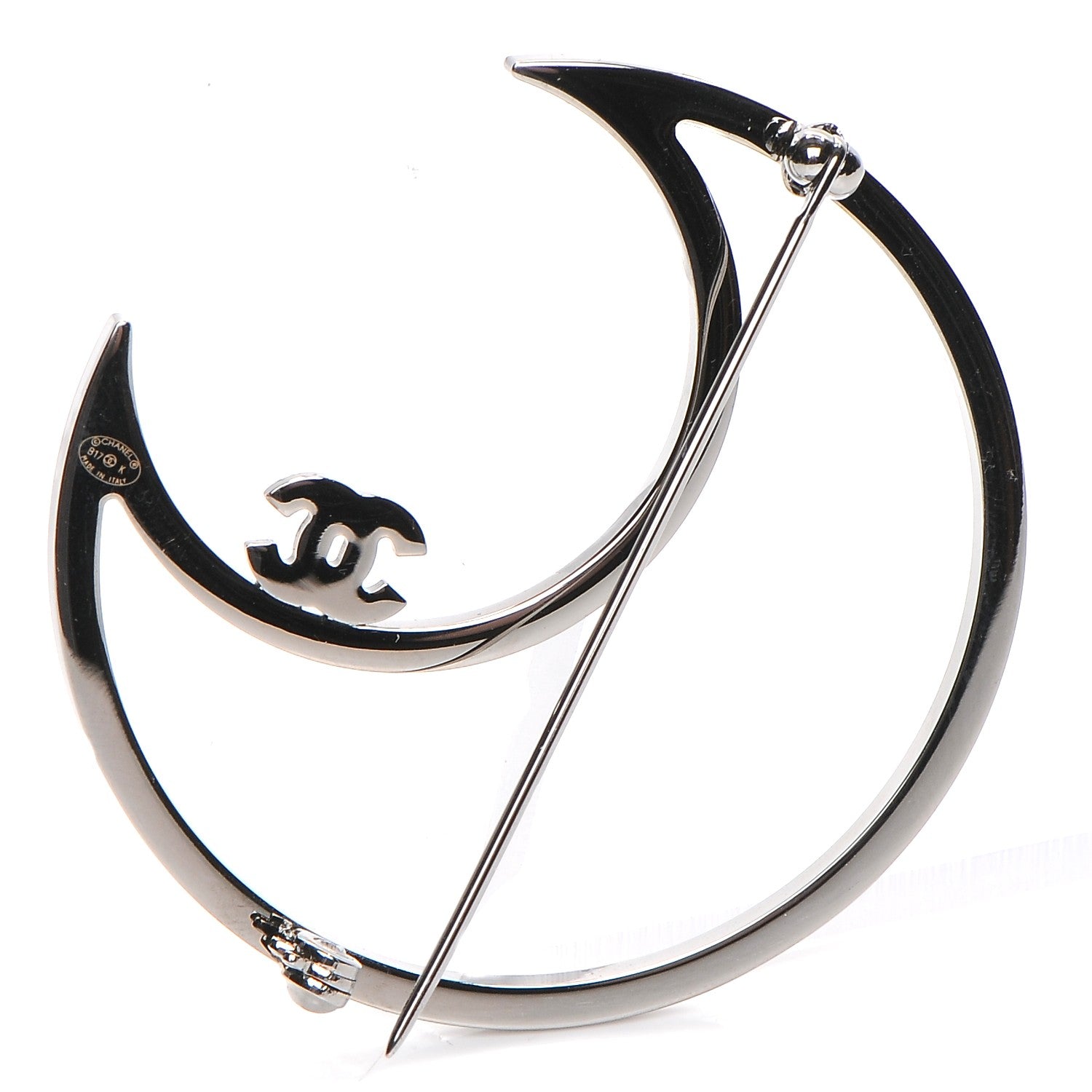 Chanel Ruthenium Crystal CC Moon Brooch 3 of 5