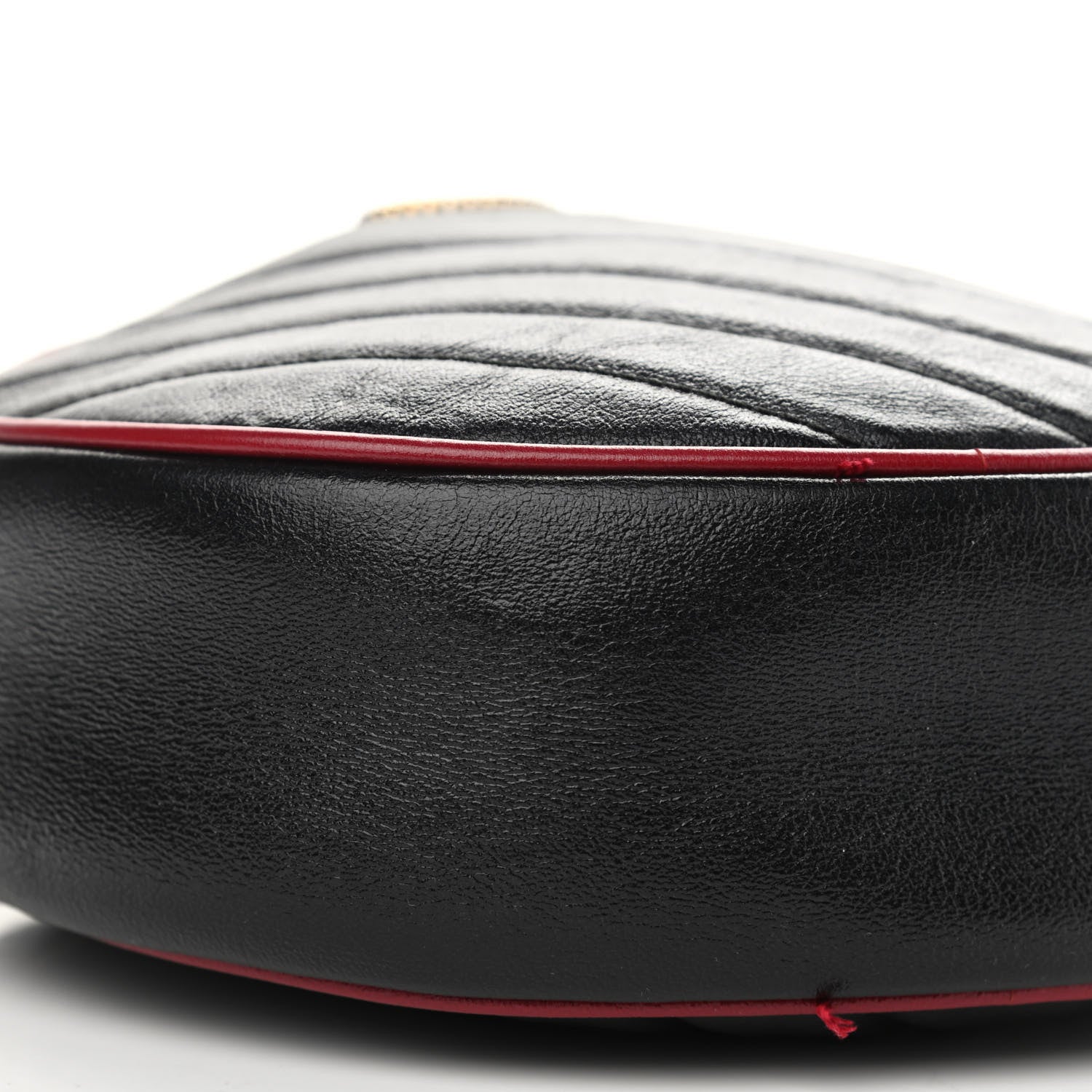 Gucci Vintage Effect Calfskin Matelasse Diagonal Mini Torchon GG Marmont Round Shoulder Bag Black Romantic Cherry 10 of 13