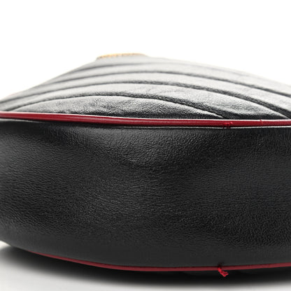 Gucci Vintage Effect Calfskin Matelasse Diagonal Mini Torchon GG Marmont Round Shoulder Bag Black Romantic Cherry 10 of 13