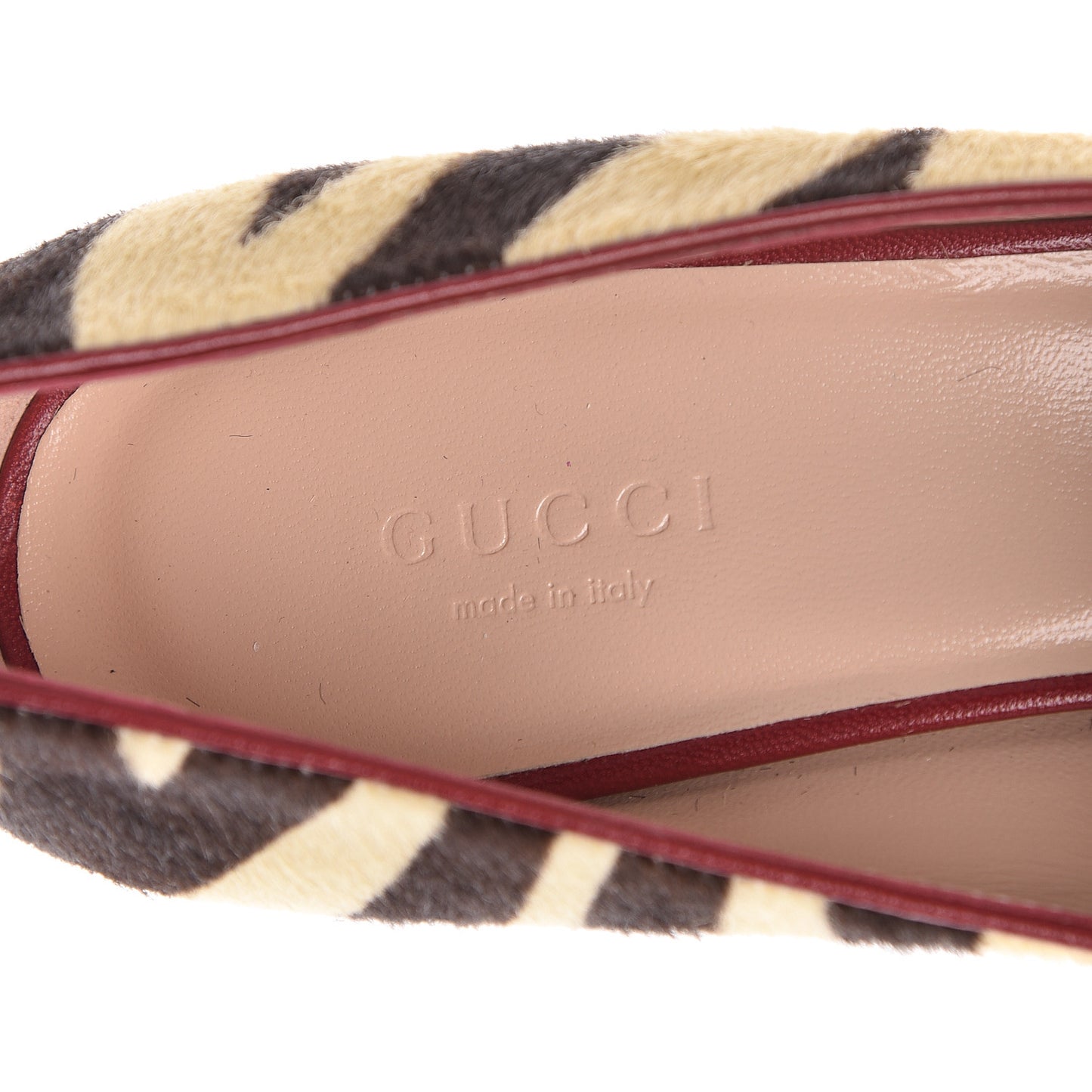 Calf Hair Malaga Kid Tiger Print GG Marmont Fringe 50mm Loafer Pumps 38 Natural Black Romantic Cerise