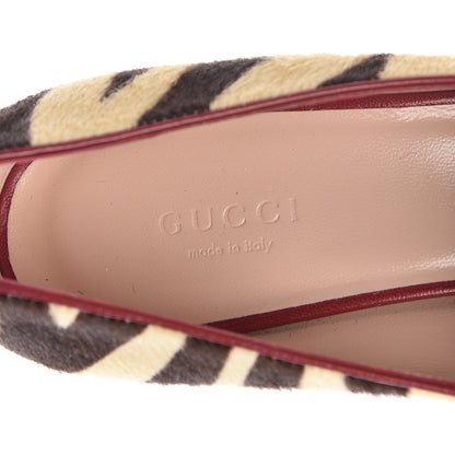 Gucci Calf Hair Malaga Kid Tiger Print GG Marmont Fringe 50mm Loafer Pumps 38 Natural Black Romantic Cerise 7 of 8