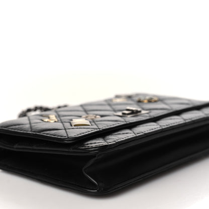 Chanel Aged Calfskin Quilted Lucky Charms 2.55 Reissue Wallet On Chain WOC Black 9 of 10