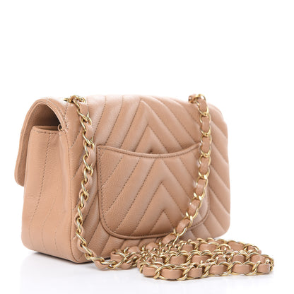 Chanel Calfskin Chevron Quilted Mini Rectangular Flap Dark Beige 3 of 11
