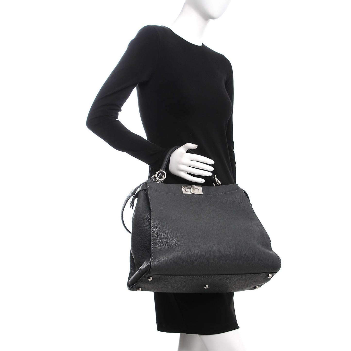Cuoio Romano Selleria Bi-Color Large Peekaboo Iconic Satchel Asfalto Latte