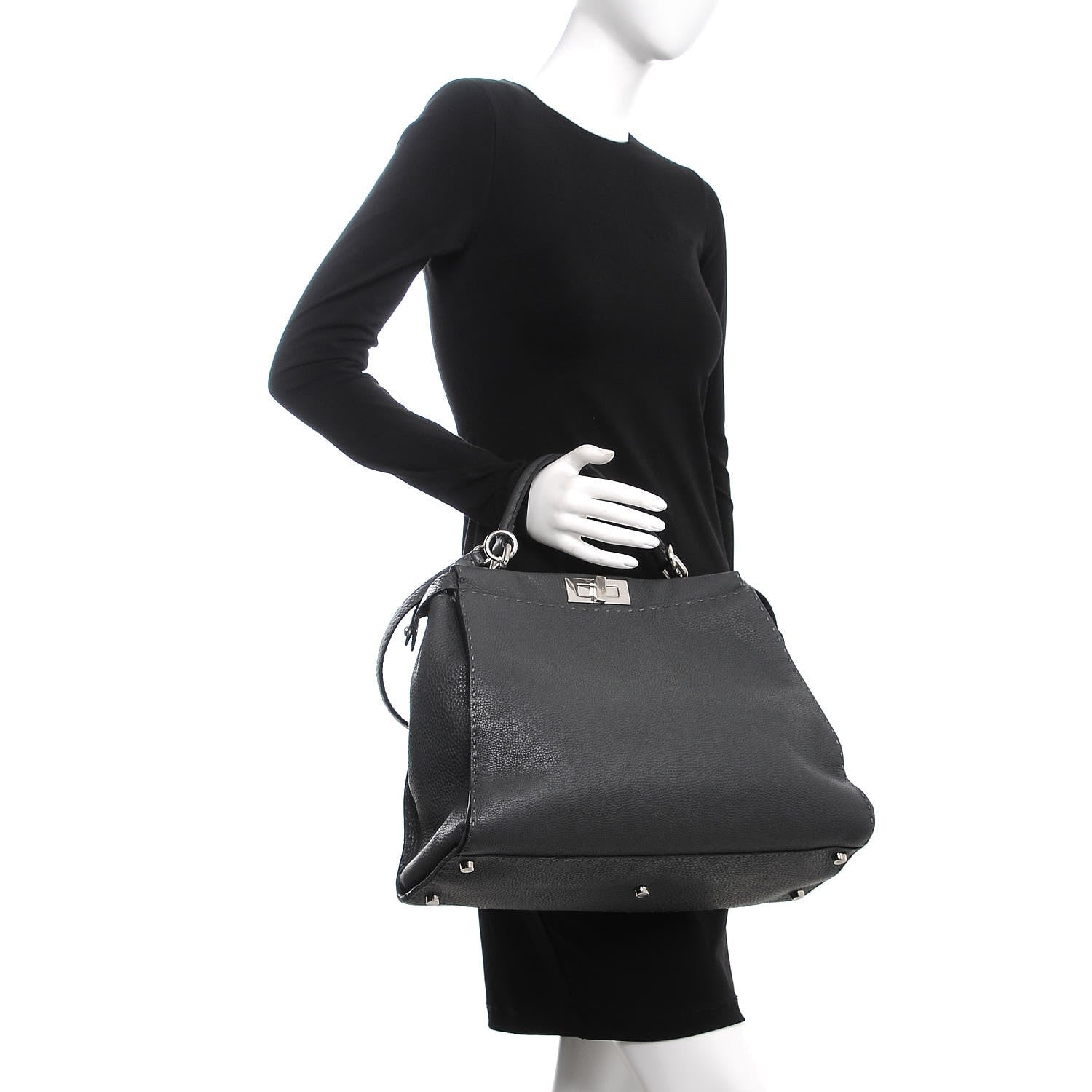 Fendi Cuoio Romano Selleria Bi-Color Large Peekaboo Iconic Satchel Asfalto Latte 2 of 15