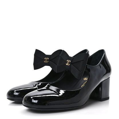 Chanel Patent Calfskin Grosgrain Bow Mary Jane Flats 37 Black 3 of 9