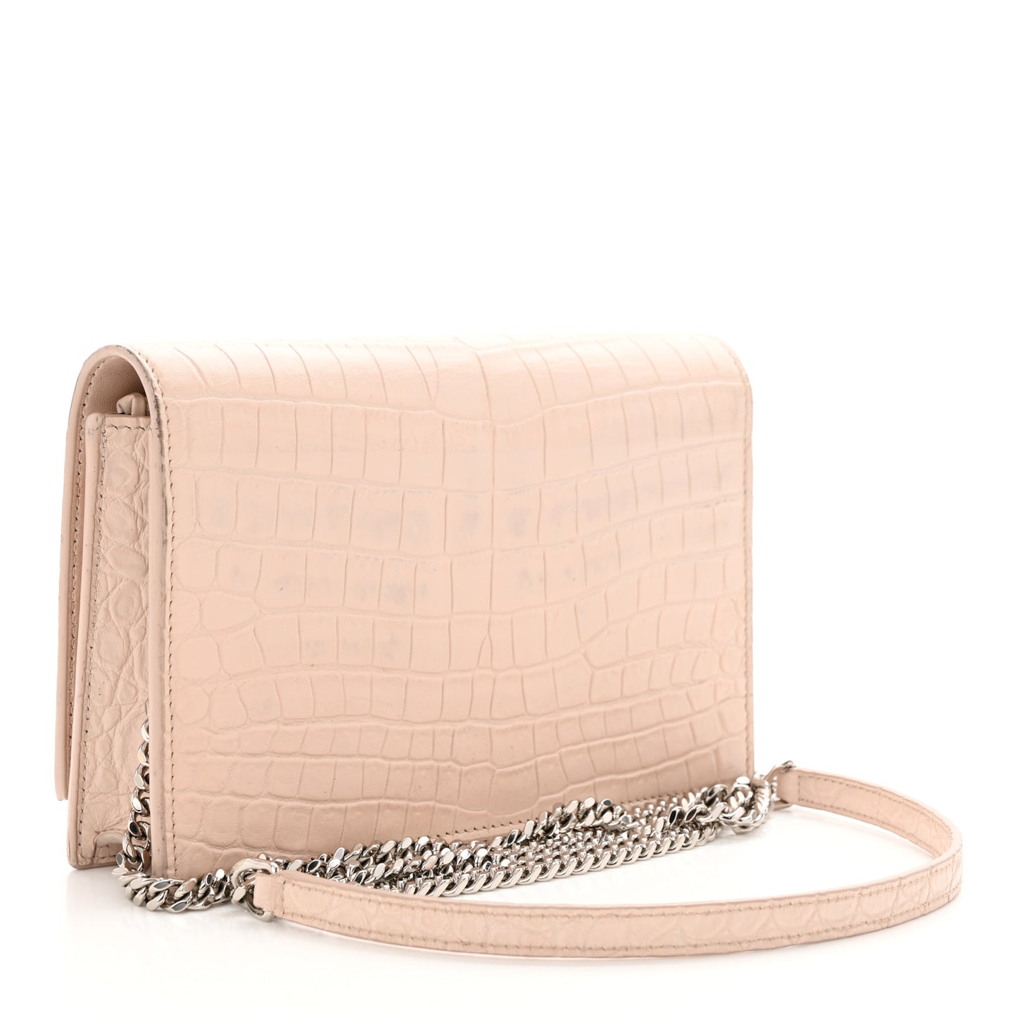 Calfskin Crocodile Embossed Kate Monogram Tassel Chain Wallet Marble Pink