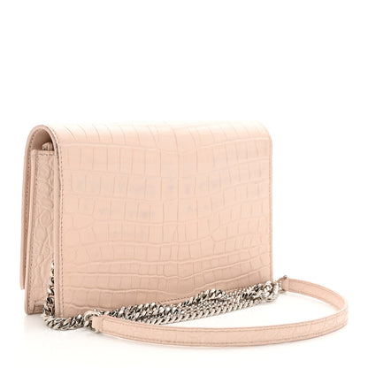 Saint Laurent Calfskin Crocodile Embossed Kate Monogram Tassel Chain Wallet Marble Pink 3 of 16