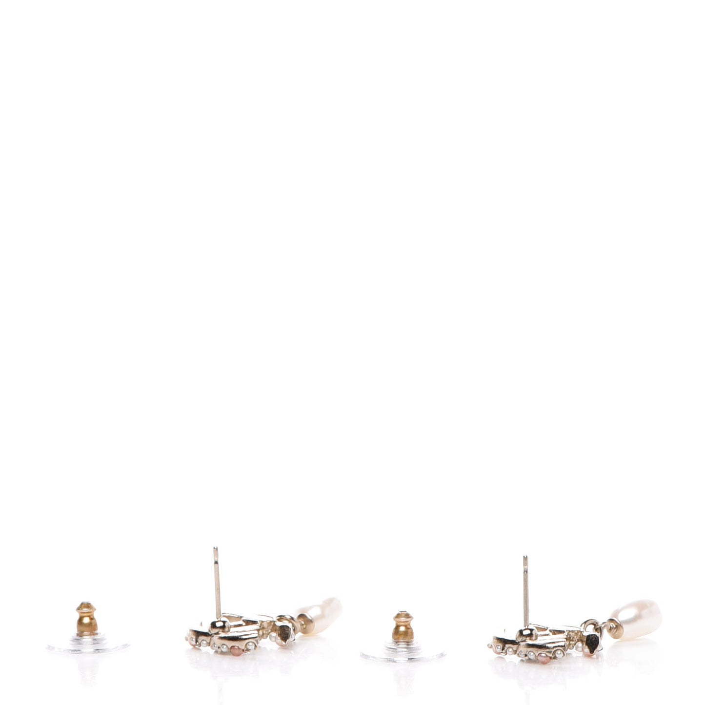 Pearl Crystal CC Charm Drop Earrings Light Gold Pink
