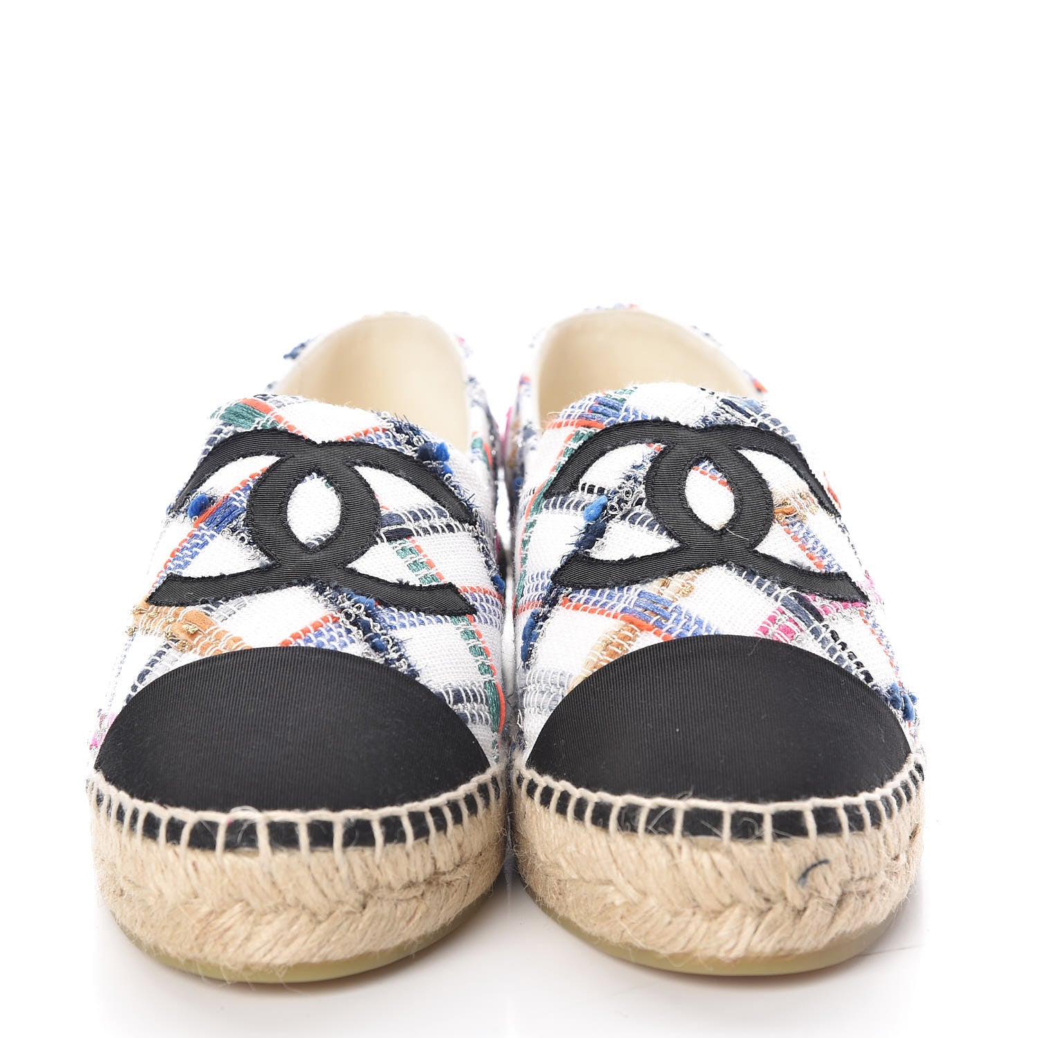 Chanel Tweed Grosgrain CC Espadrilles 41 White Blue Pink Green Black 2 of 8