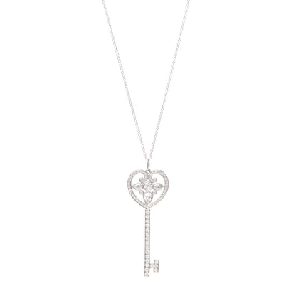 Tiffany Platinum Diamond Ornate Heart Key Pendant Necklace 1 of 6