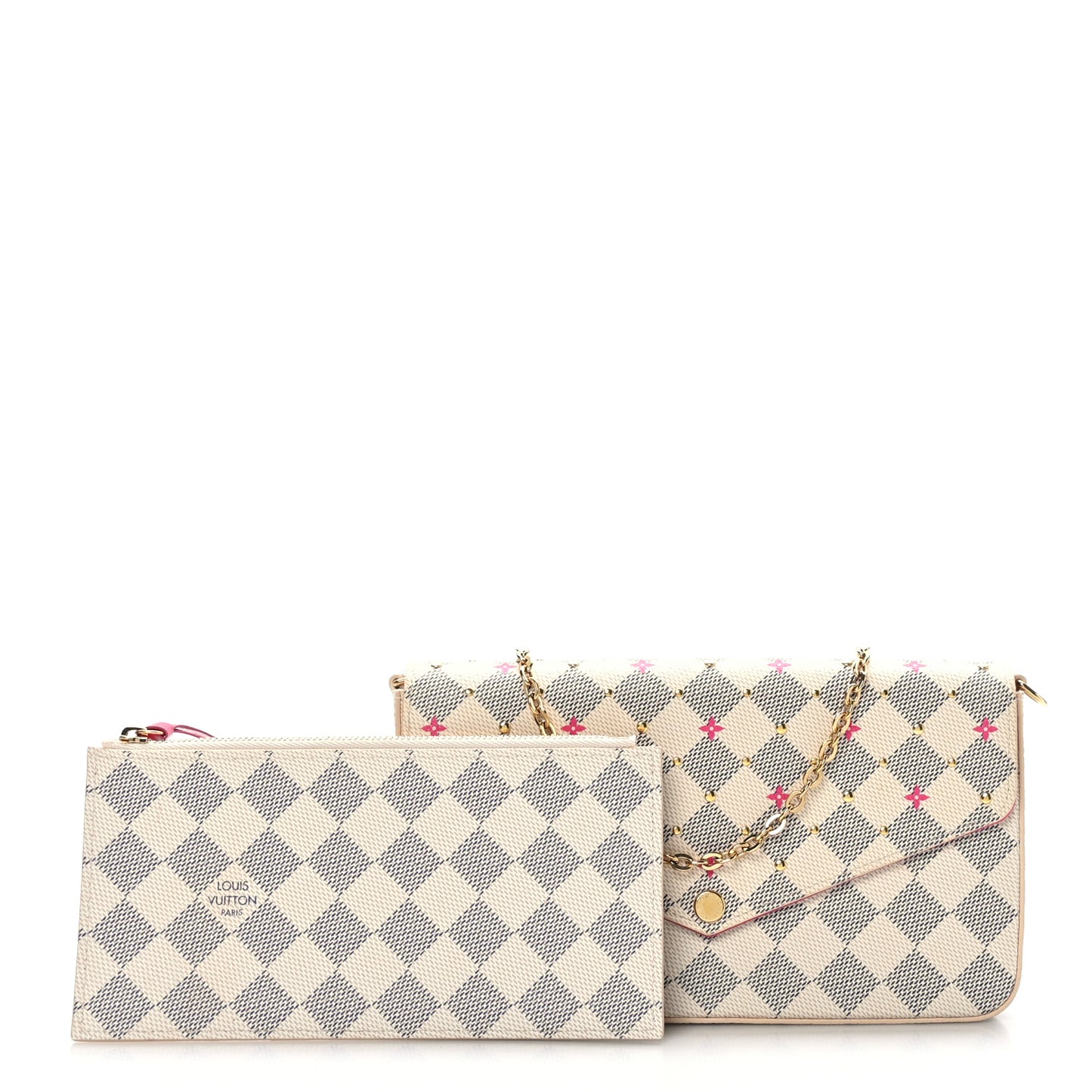 Damier Azur Studded Pochette Felicie Chain Wallet Fuchsia