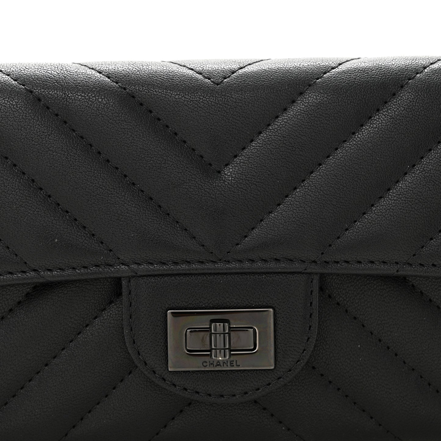 Sheepskin Chevron Quilted Reissue Large Gusset Flap Wallet So Black