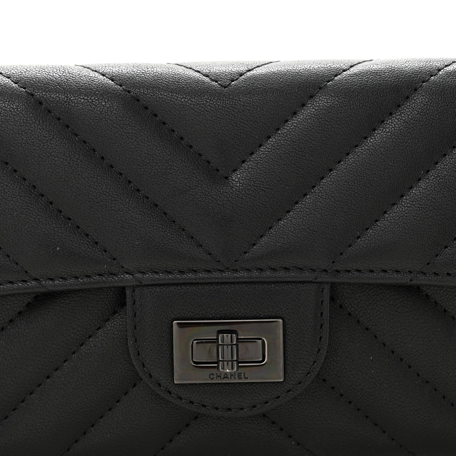 Chanel Sheepskin Chevron Quilted Reissue Large Gusset Flap Wallet So Black 9 of 10