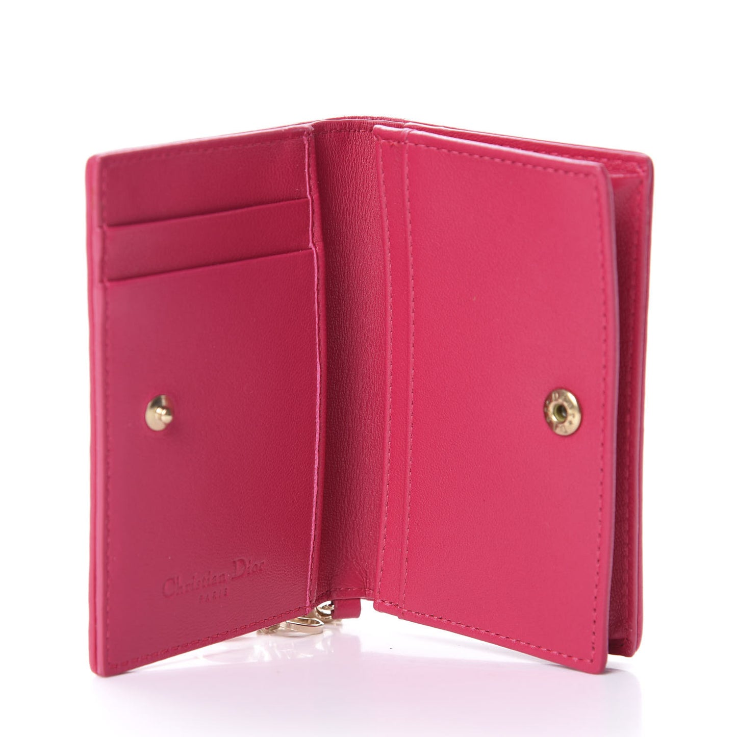 Lambskin Cannage Small Lady Dior Flap Card Holder Fuchsia