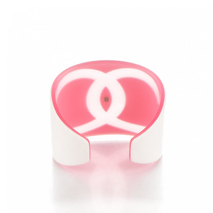 Chanel Resin CC Wide Cuff White Pink 3 of 4