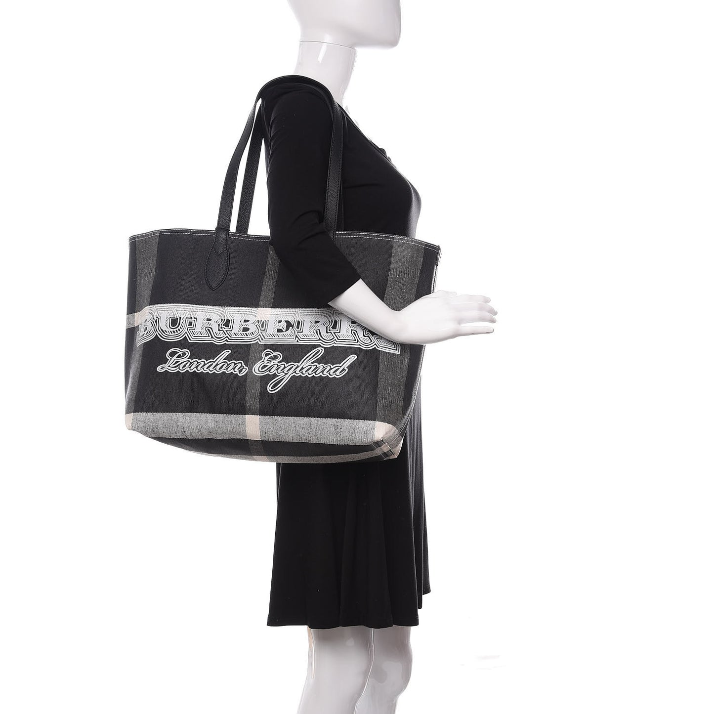 Coated Canvas Mega Check Medium Doodle Tote Black White