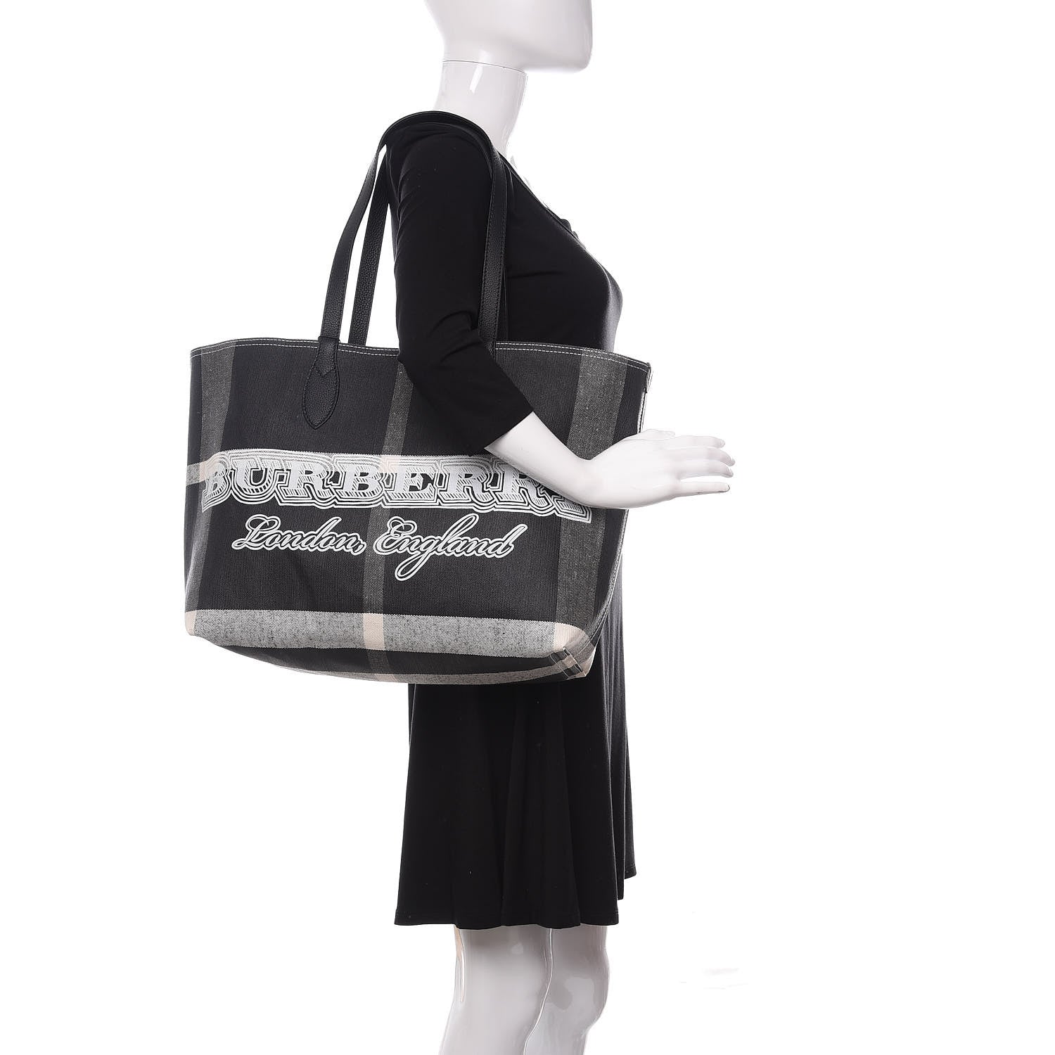 Burberry Coated Canvas Mega Check Medium Doodle Tote Black White 3 of 9