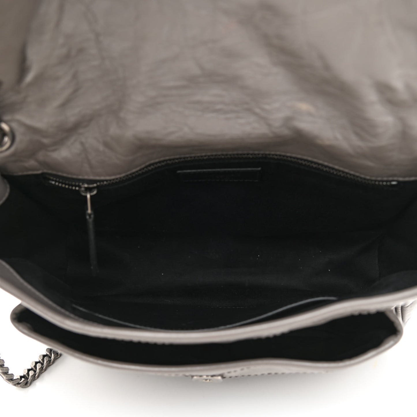 Crinkled Calfskin Matelasse Monogram Medium Niki Chain Satchel Fog